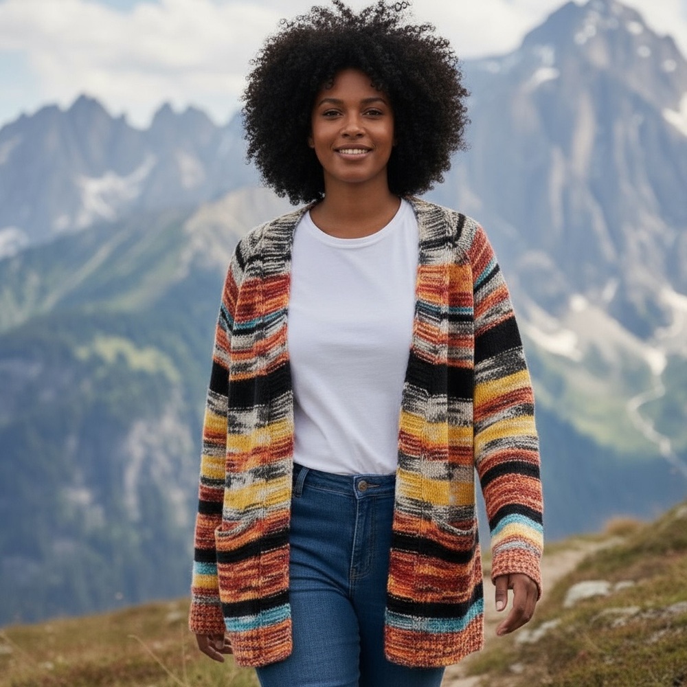Multicolor Striped Women's Polyester Sweater